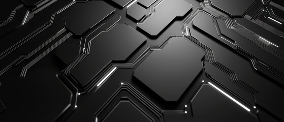 Poster - Abstract black background featuring geometric patterns and circuit designs.