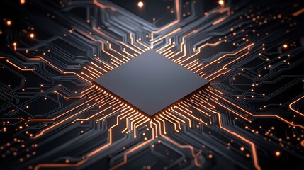 Poster - Abstract close-up of a microchip on a circuit board, showcasing intricate design and electronic connections.