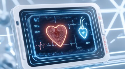 Poster - Digital heart monitor display with heartbeat graph, modern medical technology isolated background.