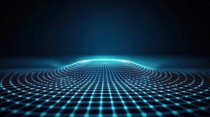 Poster - Futuristic grid landscape with glowing lines on a dark background, creating a sense of depth and dimension.