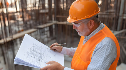 Industrial Consultant Reviewing a Construction Site: Expert Analysis in Progress for Effective Project Management