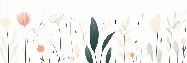 Aufkleber - Delicate doodles of various flowers and leaves create a calm, minimalist embrace of nature, ideal for enhancing a serene atmosphere. Generative AI