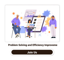 Poster - business team problem solving efficiency improvement meeting with charts graphs checklists people wo