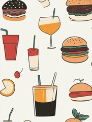 Poster - An array of vibrant drinks alongside delicious burgers creates a delightful atmosphere for a casual meal or gathering. Generative AI