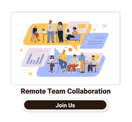 Poster - remote team collaboration concept diverse group working together laptops charts colorful abstract ba