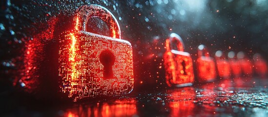 Poster - Red Glowing Padlock with Binary Code and Sparks