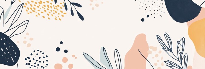 Aufkleber - Softly drawn leaves, flowers, and abstract elements fill the background with a touch of nature's tranquility and artistic expression. Generative AI