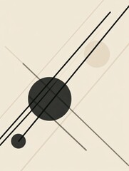 Aufkleber - Black diagonal lines intersect a soft background, creating a striking contrast with circles of different sizes enhancing the modern aesthetic. Generative AI