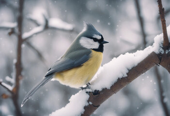 Wall Mural - Bird (great titmouse) in winter time