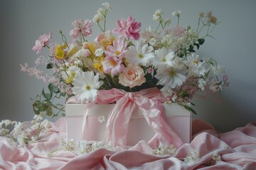 Wall Mural - a bouquet of flowers is on a pink cloth