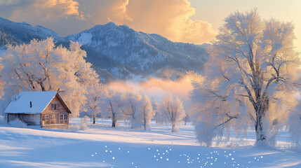 landscape in the mountains with lots of snow