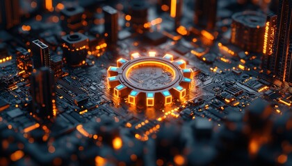 Aufkleber - futuristic glowing gear embedded in a circuit board