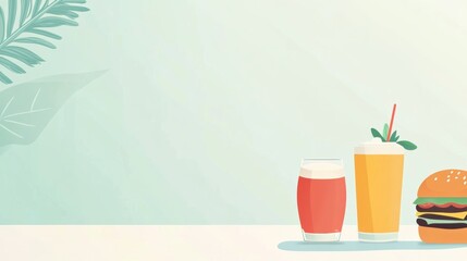Poster - A vibrant selection of drinks alongside a classic burger creates an inviting atmosphere for casual dining. Generative AI