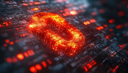 Leinwandbilder - Glowing Red Digital Circuitry with a Central Symbol