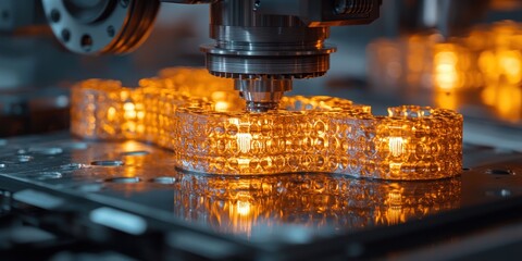 Poster - A Close-Up View of a 3D Printed Object Being Processed by a CNC Machine