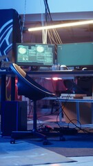 Aufkleber - vertical video high tech computer system running malicious code in empty basement, handheld camera s