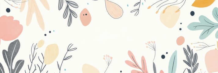 Aufkleber - A collection of simple doodles showcases various leaves, flowers, and natural elements, presenting a calming and elegant aesthetic. Generative AI