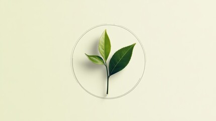 Leinwandbilder - Fresh tea leaves are arranged in a circular design on a soft background, highlighting their vibrant green color and natural elegance. Generative AI