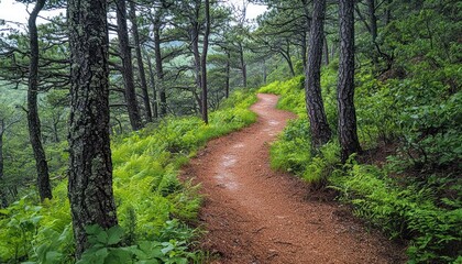Poster - A Winding Forest Path Through Lush Green Foliage