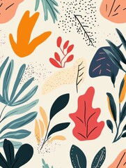 Aufkleber - Colorful minimalist doodles showcase a variety of leaves and flowers, celebrating the simplicity and elegance of nature. Generative AI
