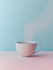 Wall Mural - A delicate tea cup sits on a soft surface, releasing smooth, curling steam, creating a warm and inviting atmosphere in the room. Generative AI