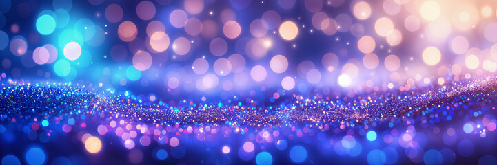 Vibrant and colorful background with a blend of blue, purple, and pink hues, creating a bokeh effect that gives the impression of sparkling lights or stars.