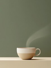 Poster - A warm tea cup releases gently curling steam, creating a tranquil atmosphere perfect for unwinding. Enjoying a moment of peace. Generative AI