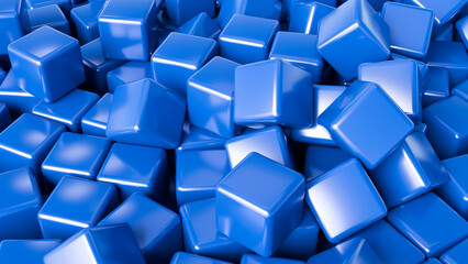 Poster - Abstract blue background. Bunch of cubes. Volumetric geometric elements. Abstract backdrop. Blue texture. Geometric pattern. Blue minimalistic design. Template, wallpaper. 3d image.
