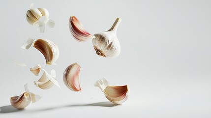   Seashells float in white-shadowed seagull on white background