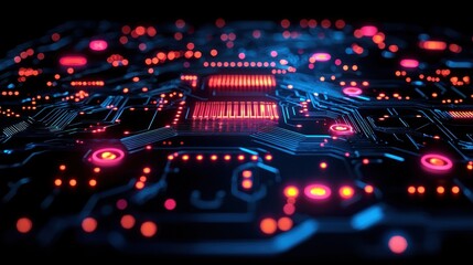Poster - Illuminated Circuit Board with Red and Blue Lights