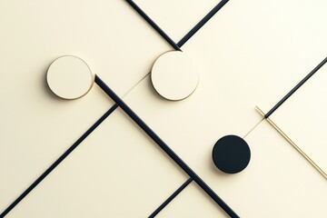 Aufkleber - Black diagonal lines intertwine with circles of various sizes against a light backdrop, creating a strikingly minimalistic aesthetic. Generative AI