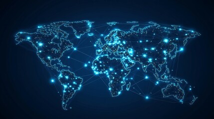 Wall Mural - a digital world map with interconnected cities and blue glow