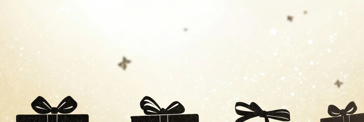 Poster - Silhouettes of various gift boxes with elegant bows are silhouetted against a light backdrop, evoking a festive atmosphere for celebrations. Generative AI