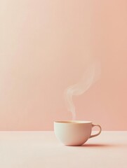 Aufkleber - A warm cup of tea sits on a minimalist surface, releasing smooth steam into the air, creating a calming atmosphere for sipping. Generative AI