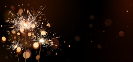 Wall Mural - Sparkler background, celebration banner, bengal fire border