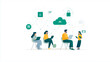 © Pixel Pioneer - Stylized illustration of professionals connecting through cloud technology, showcasing seamless remote teamwork, digital communication, and modern business collaboration.