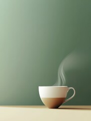 Poster - A delicate tea cup sits gracefully on a surface, exuding smooth steam, creating a tranquil atmosphere perfect for relaxation. Generative AI