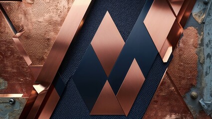 Wall Mural - Copper and Black Geometric Wall Art with Metal Accents