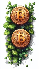 Poster - Shows two Bitcoin coins surrounded by green leaves, creating a nature-inspired design on a white background