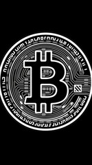 Poster - Stylized Bitcoin logo with circuit-like patterns, set against a black background, symbolizing digital currency
