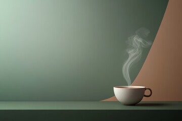 Poster - The steaming tea cup emits smooth curls of vapor, creating a warm ambiance in a serene, minimal setting with gentle colors. Generative AI