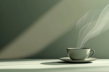 Sticker - A delicate tea cup releases smooth steam, creating a serene atmosphere as daylight enhances the calm moment. Generative AI