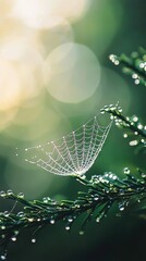 Wall Mural -   A macro photo captures a water droplet on a tree branch with diffused light behind it