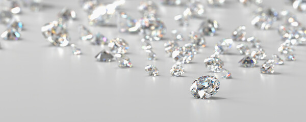 Poster - Diamonds group placed on glossy background 3d Rendering Soft Focus	
