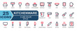 © Yudhi - icon set kitchenware.style 2 line color.contains toaster,toast,spatula,glass,blender,spatula,pizza knife.
