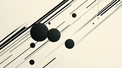 Poster - This artwork features diagonal black lines crossing a light background, accompanied by circles of varying sizes, creating visual interest. Generative AI