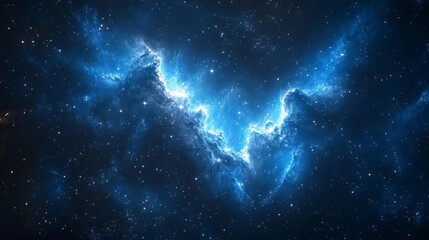 abstract background of a blue night sky with stars and a nebula