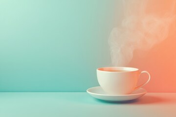 Aufkleber - A delicate tea cup releases smooth, curving steam, suggesting warmth and comfort in a tranquil atmosphere. Generative AI