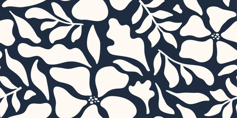Abstract seamless pattern with leaves, flowers
