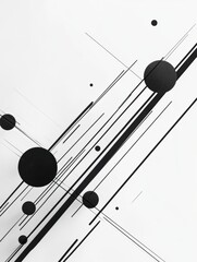 Poster - Black diagonal lines cross different-sized circles on a light background, creating a striking minimalistic design for modern art. Generative AI